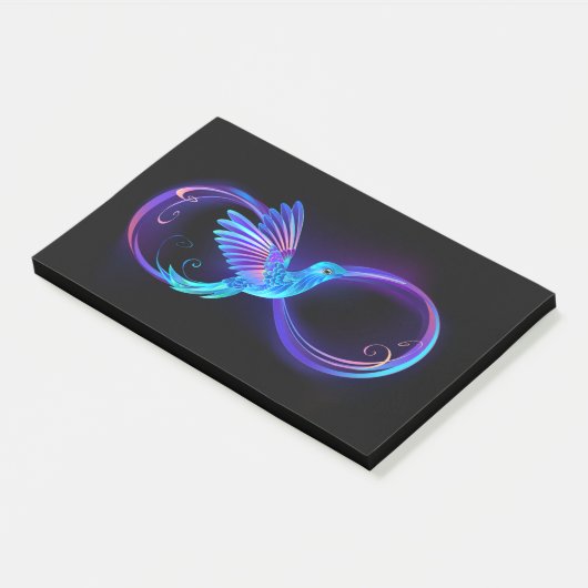 Neon Oneindigheidssymbool met Gloeiende Kolibrie Post-it® Notes (Schuin)