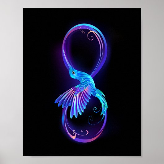 Neon oneindigheidssymbool met gloeiende kolibrie poster (Voorkant)