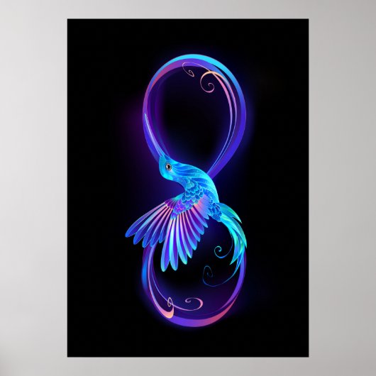 Neon oneindigheidssymbool met gloeiende kolibrie poster (Voorkant)