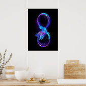 Neon oneindigheidssymbool met gloeiende kolibrie poster (Keuken)