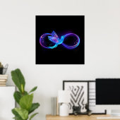 Neon oneindigheidssymbool met gloeiende kolibrie poster (Thuiskantoor)