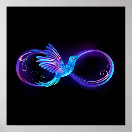 Neon oneindigheidssymbool met gloeiende kolibrie poster (Voorkant)