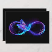Neon oneindigheidssymbool met gloeiende kolibrie programmakaart (Voorkant / Achterkant)