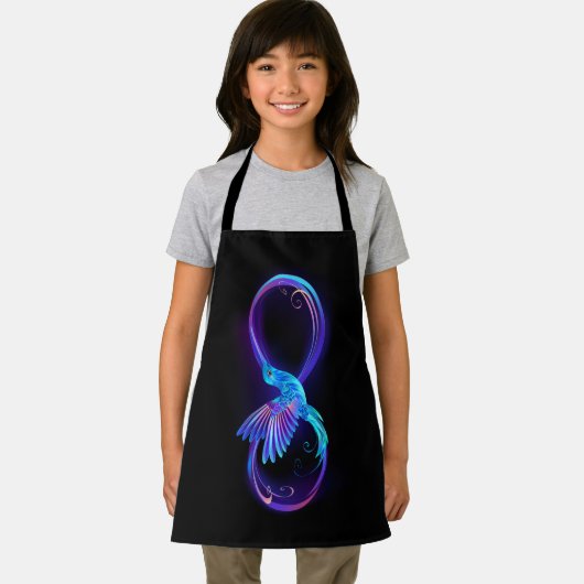 Neon oneindigheidssymbool met gloeiende kolibrie schort (Insitu)