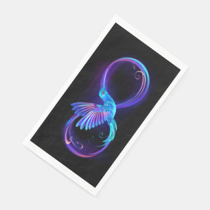 Neon oneindigheidssymbool met gloeiende kolibrie servet