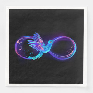 Neon oneindigheidssymbool met gloeiende kolibrie servet