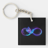 Neon oneindigheidssymbool met gloeiende kolibrie sleutelhanger (voorkant)