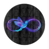 Neon oneindigheidssymbool met gloeiende kolibrie snijplank (Voorkant)