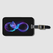 Neon Oneindigheidssymbool met Glowende Kolibrie Bagagelabel (Voorkant (horizontaal))