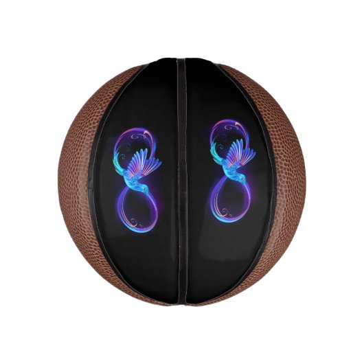 Neon Oneindigheidssymbool met Glowende Kolibrie Basketbal (Verticaal)
