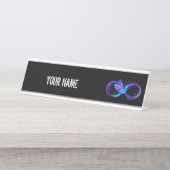 Neon Oneindigheidssymbool met Glowende Kolibrie Bureau Naambordje (Voorkant)