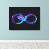 Neon Oneindigheidssymbool met Glowende Kolibrie Canvas Afdruk (Insitu (Houten vloer))
