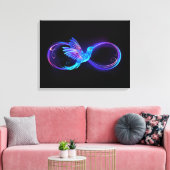 Neon Oneindigheidssymbool met Glowende Kolibrie Canvas Afdruk (Insitu (Woonkamer))