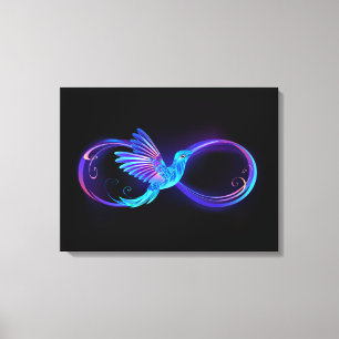 Neon Oneindigheidssymbool met Glowende Kolibrie Canvas Afdruk