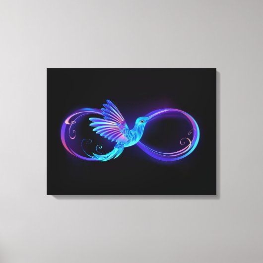 Neon Oneindigheidssymbool met Glowende Kolibrie Canvas Afdruk (Voorkant)