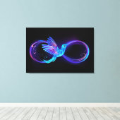 Neon Oneindigheidssymbool met Glowende Kolibrie Canvas Afdruk (Insitu (Houten vloer))