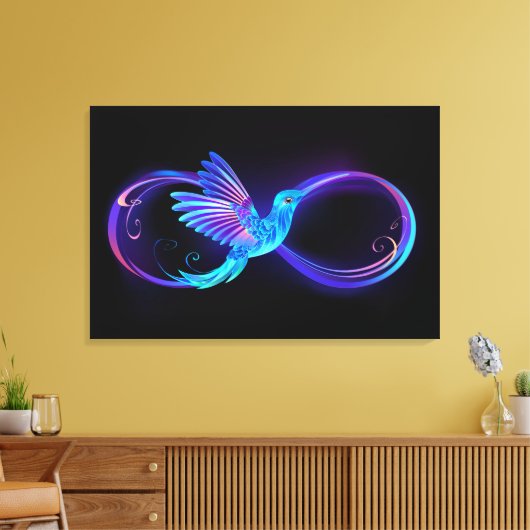 Neon Oneindigheidssymbool met Glowende Kolibrie Canvas Afdruk (Insitu (Woonkamer))