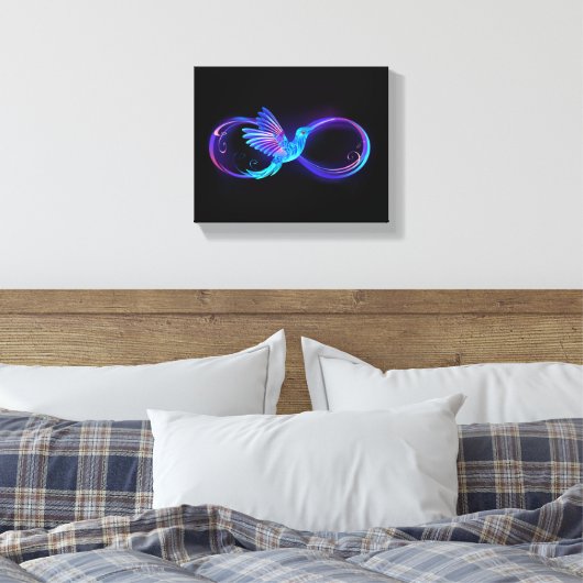 Neon Oneindigheidssymbool met Glowende Kolibrie Canvas Afdruk (Insitu (Slaapkamer))