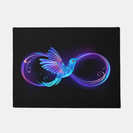 Neon Oneindigheidssymbool met Glowende Kolibrie Deurmat (Voorkant)