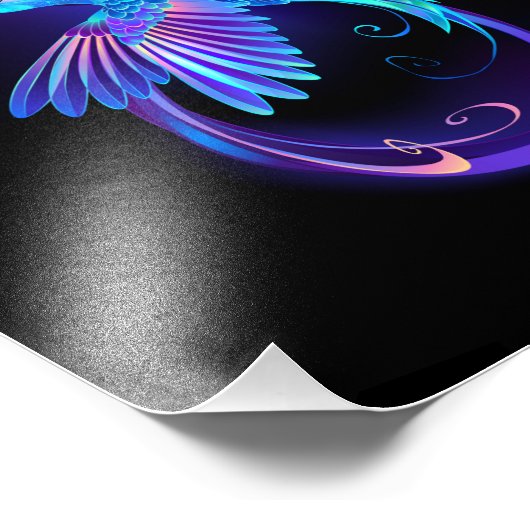 Neon Oneindigheidssymbool met Glowende Kolibrie Foto Afdruk (Hoek)