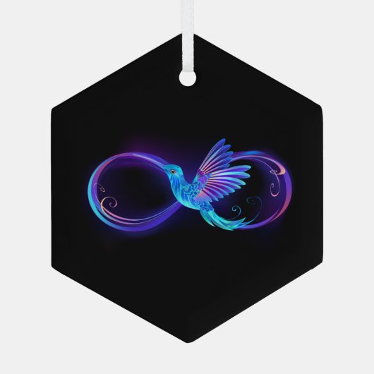 Neon Oneindigheidssymbool met Glowende Kolibrie Glas Ornament (Achterkant)