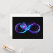 Neon Oneindigheidssymbool met Glowende Kolibrie Kaart (Voorkant / Achterkant in situ)
