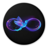 Neon Oneindigheidssymbool met Glowende Kolibrie Keramische Knop (Voorkant)