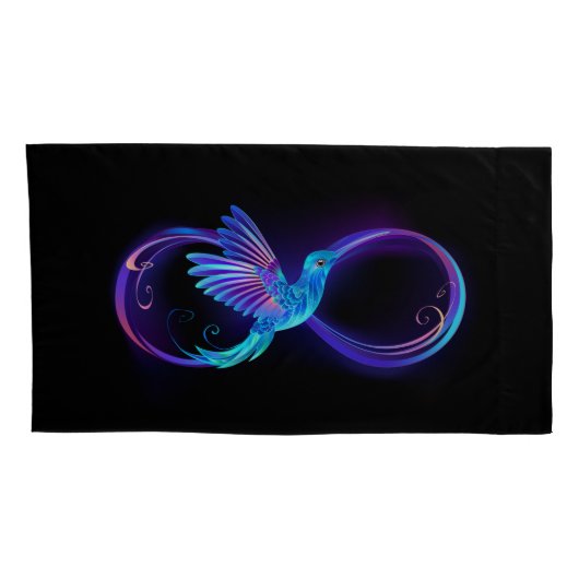 Neon Oneindigheidssymbool met Glowende Kolibrie Kussensloop (Achterkant-Rechts)