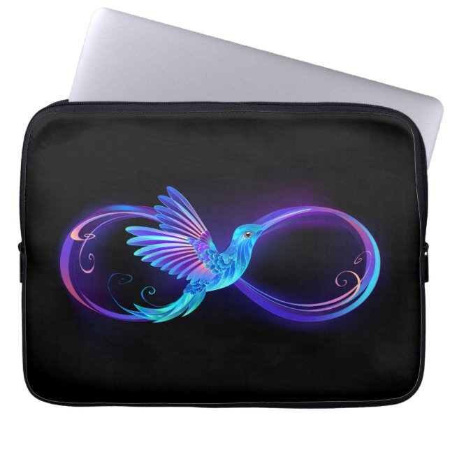 Neon Oneindigheidssymbool met Glowende Kolibrie Laptop Sleeve (Voorkant)