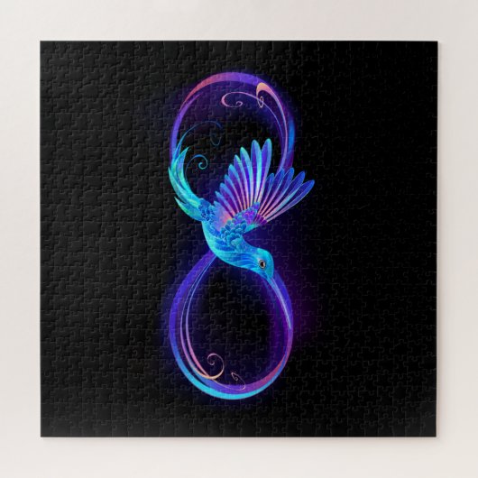 Neon Oneindigheidssymbool met Glowende Kolibrie Legpuzzel (Horizontaal)
