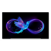 Neon Oneindigheidssymbool met Glowende Kolibrie Magnetisch Visitekaartje (Voorkant)