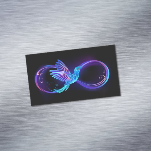 Neon Oneindigheidssymbool met Glowende Kolibrie Magnetisch Visitekaartje (Voorbeeld)