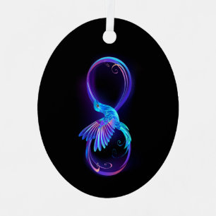 Neon Oneindigheidssymbool met Glowende Kolibrie Metalen Ornament