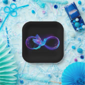 Neon Oneindigheidssymbool met Glowende Kolibrie Papieren Bordje (Feest)