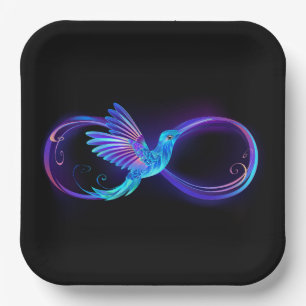 Neon Oneindigheidssymbool met Glowende Kolibrie Papieren Bordje