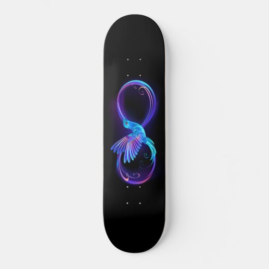 Neon Oneindigheidssymbool met Glowende Kolibrie Persoonlijk Skateboard (Voorkant)
