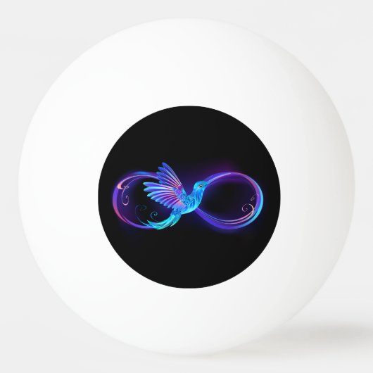 Neon Oneindigheidssymbool met Glowende Kolibrie Pingpongbal (Voorkant)