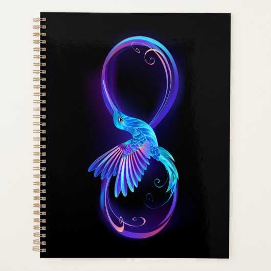 Neon Oneindigheidssymbool met Glowende Kolibrie Planner (Voorkant)
