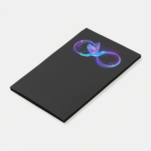 Neon Oneindigheidssymbool met Glowende Kolibrie Post-it® Notes (Schuin)