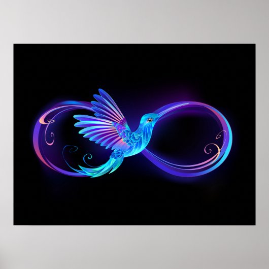 Neon Oneindigheidssymbool met Glowende Kolibrie Poster (Voorkant)