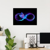 Neon Oneindigheidssymbool met Glowende Kolibrie Poster (Thuiskantoor)