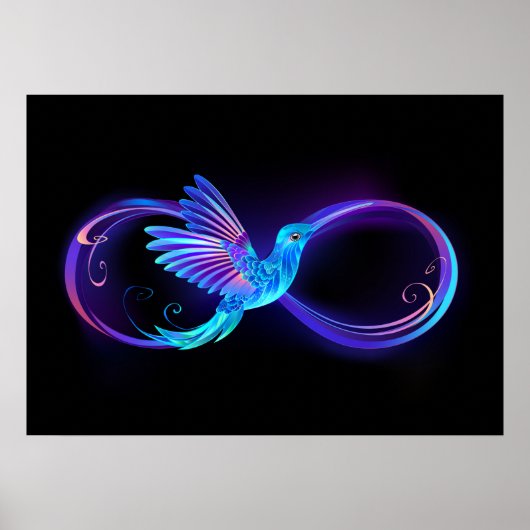 Neon Oneindigheidssymbool met Glowende Kolibrie Poster (Voorkant)