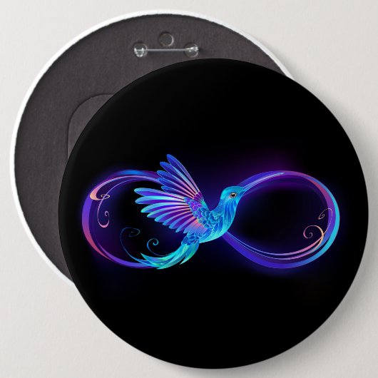 Neon Oneindigheidssymbool met Glowende Kolibrie Ronde Button 6,0 Cm (Voorkant /achterkant)