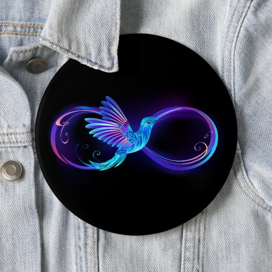 Neon Oneindigheidssymbool met Glowende Kolibrie Ronde Button 6,0 Cm (In situ)
