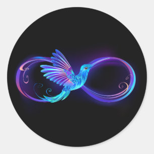 Neon Oneindigheidssymbool met Glowende Kolibrie Ronde Sticker
