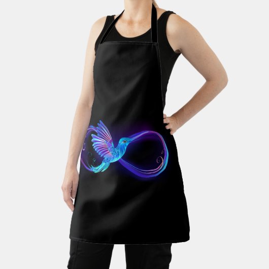 Neon Oneindigheidssymbool met Glowende Kolibrie Schort (Insitu)