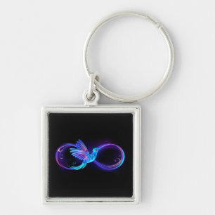 Neon Oneindigheidssymbool met Glowende Kolibrie Sleutelhanger