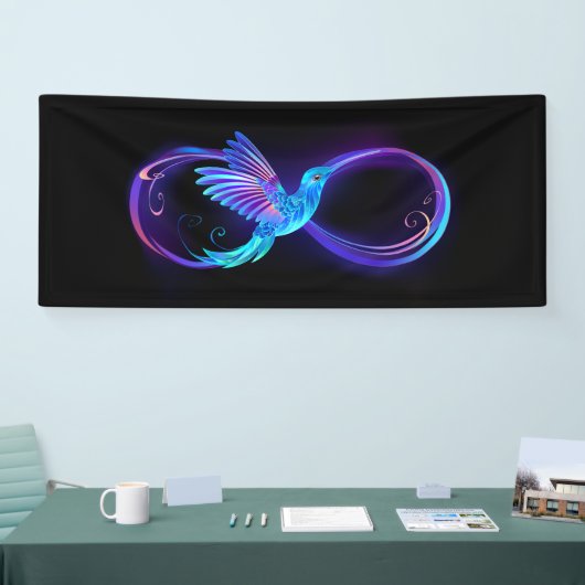 Neon Oneindigheidssymbool met Glowende Kolibrie Spandoek (Beurs)