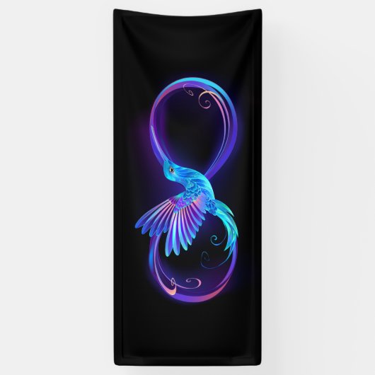 Neon Oneindigheidssymbool met Glowende Kolibrie Spandoek (Verticaal)