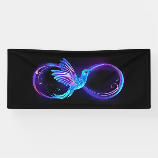 Neon Oneindigheidssymbool met Glowende Kolibrie Spandoek (Horizontaal)